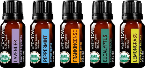Premium USDA Organic Essential Oils Set - 100% Pure Natural Undiluted, for