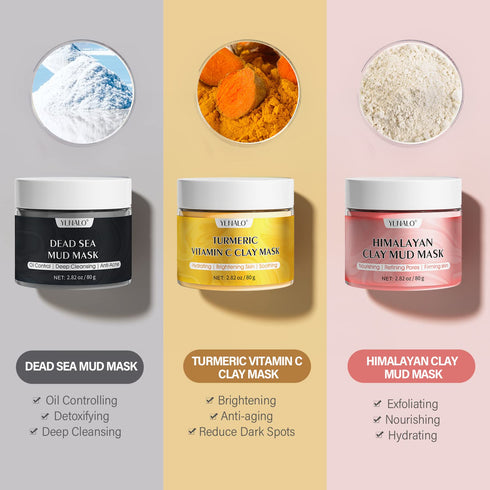 Turmeric Vitamin C Clay Mask, Dead Sea Mud Mask, and Himalayan Clay Mask for Deep Pore Cleansing, Reduce Blackheads and