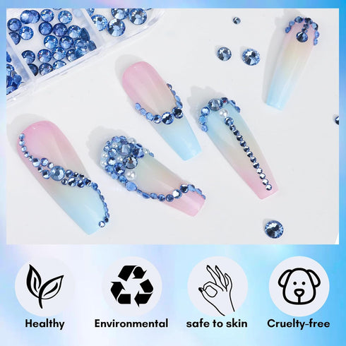 Makartt Blue Nail Rhinestones, Multi-Size Flatback Crystal Glass Nail Charms for DIY Crafts and Nail Art Supplies