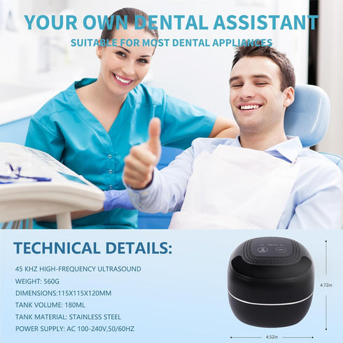 HKOURI Jewelry45kHz Ultrasonic Retainer Cleaner, Retainer Cleaner Machine for Dentures, Mouth Guards, Braces