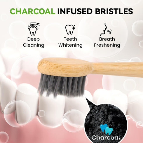Bamboo Electric Toothbrush Replacement Heads, Soft Charcoal Infused Bristles, Compatible with Philips Sonicare