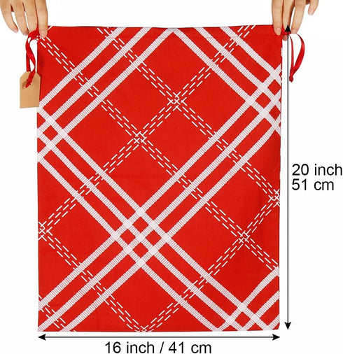 HRX Package 100% Cotton Gift Bags Drawstring, 20x16 inch, 3pcs Christmas Wrapping Sacks for Party Favor
