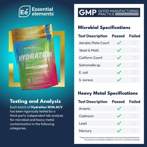 Essential Elements Hydration Packets - Sugar Free Electrolytes Variety Pack - 15 Stick Packs with ACV & Vitamin C