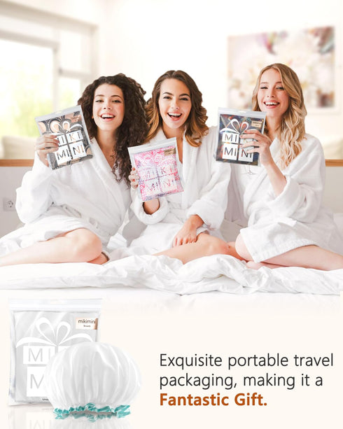 mikimini White Shower Cap for Women and Girls 2 Pack, Double Waterproof, Reusable, Washable, Soft and Comfortable