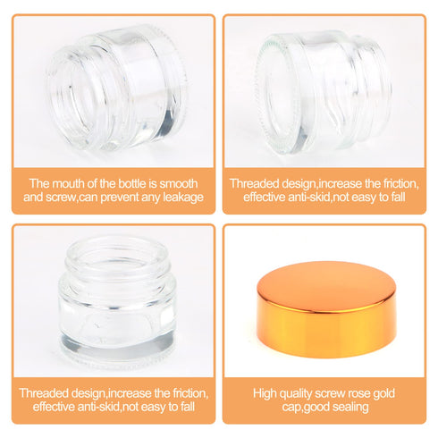 Wresty 10 Gram Glass Cosmetic Containers, 19 Packs Round Sample Jars with Gold Lids for Creams and Makeup