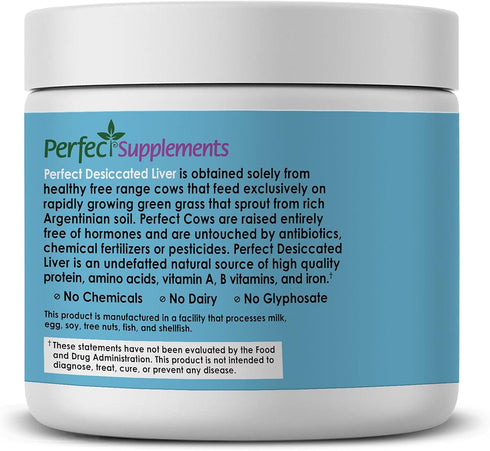 Perfect Supplements – Perfect Desiccated Liver Powder – 180 Grams – Undefatted Beef Liver, Natural Source of Protein,