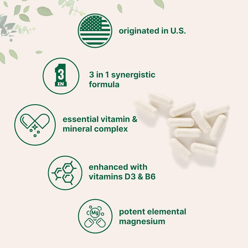 Magnesium Citrate 400mg with Vitamin D3 1000IU & B6, 240 Capsules, Non-GMO, Elemental Mineral & Vitamins Complex