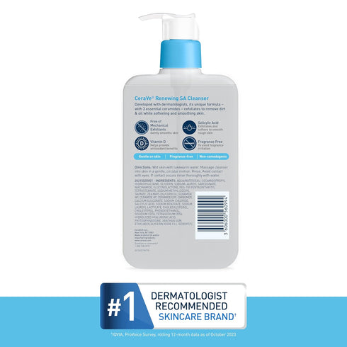 CeraVe SA Cleanser - 16 Ounce | Salicylic Acid Cleanser with Hyaluronic Acid, Niacinamide & Ceramides, Fragrance Free