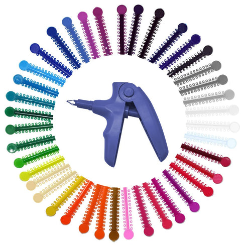 Orthodontic Ligature Ties Kit, 1040 Multi-Color Rubber Bands with Ligature Gun for Braces, Complete Tool Set