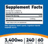 Nutricost Beta-Alanine Capsules 3400mg, 240 Capsules (60 Serv) - Non-GMO, Gluten Free & Potent Beta Alanine