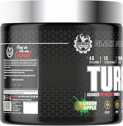 Dexter Jackson Black Series Turbo HP Pre Workout, 45 Servings, 450 Gram, Flavoured, Green Apple
