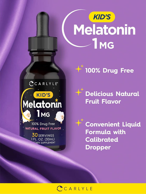 Carlyle Kids Melatonin Liquid | 1 fl oz | Two Pack, Fruit Flavor, Drug Free Children's Supplement