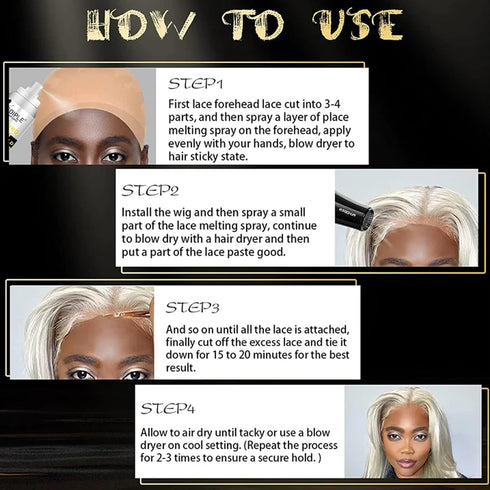 Lace Melting Spray, Glue-Less Hair Adhesive for Wigs, Strong Hold Wig Spray for Closure Front Extensions