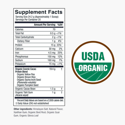 Live Conscious Organic Pea Protein Powder - Cosmic Cacao Chocolate Flavor | Plant-Based Vegan Protein Blend