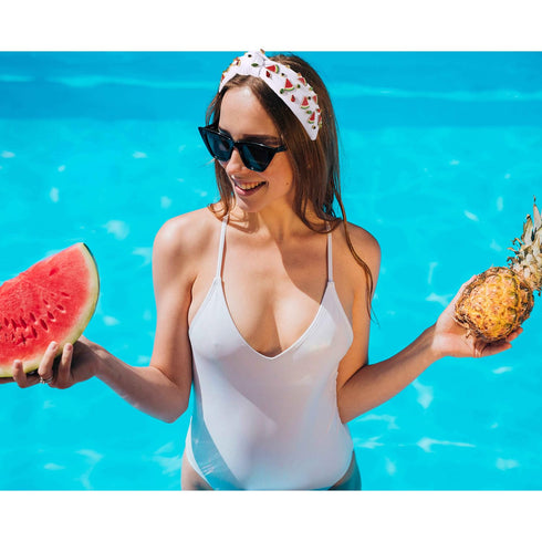 Summer Watermelon Headbands for Women, Tropical Fruit Rhinestone Crystal Wide Top Knot Hair Accessories (Fruit B-White)