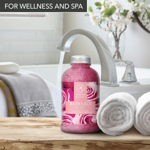 Rose Bath Salts 21.16 Oz with Natural Rosewood Oil & Rose Extract for Relaxing and Wellness