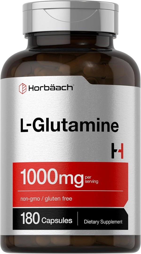 Horbaach L Glutamine Capsules 1000mg | 180 Count | Non-GMO, Gluten Free | Pre and Post Workout Supplement