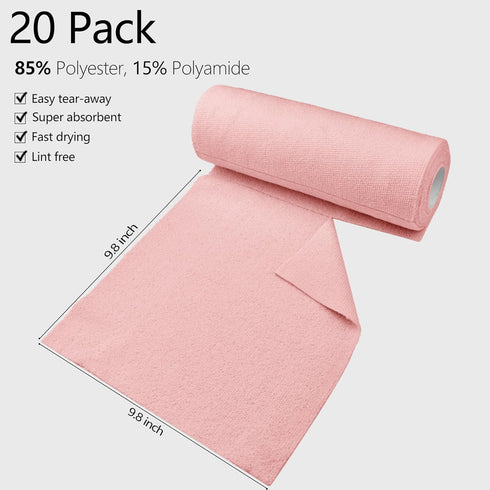 Microfiber Cleaning Cloth Roll, Tear Away Towels, Reusable Washable Rags, 20 Sheets for Kitchen and Car