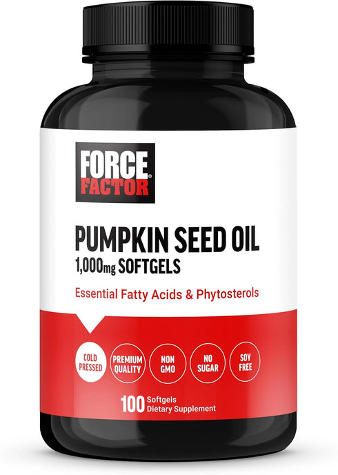 FORCE FACTOR Pumpkin Seed Oil Capsules, Phytosterols Supplement with Essential Fatty Acids, 100 Softgels