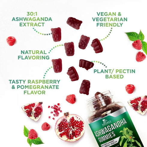 Ashwagandha Gummies for Women & Men, 3000mg Equivalent, Vegan, Non-GMO, Gluten-Free, 60 Gummies for Antioxidant Support