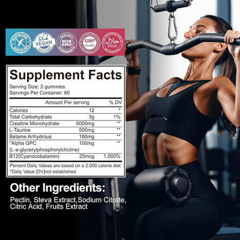 2 Pack Creatine Monohydrate Gummies - 120 CT, 5000mg per Serving, Sugar Free Chewable for Muscle Strength