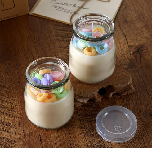 T-shin Jar,230G Pudding Cup Donut Shape Scented Candle Glass Perfume Floral Soy Wax Aesthetic Decorative Aroma Candle
