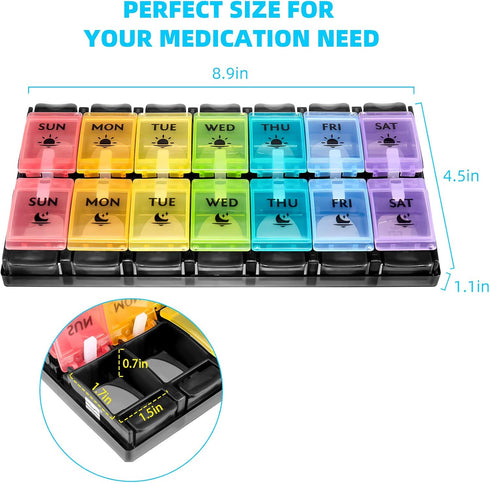 FGcase AM PM Weekly 7 Day Pill Organizer - Large Daily Pill Cases with Easy Push Button, Pill Reminder Container for