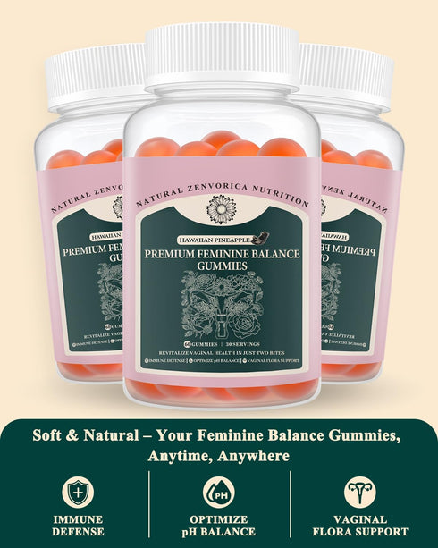 Zenvorica Gummies Gummies Immune 60 Count Premium Feminine Balance for Women - Hawaiian Pineapple pH Balance Probiotic