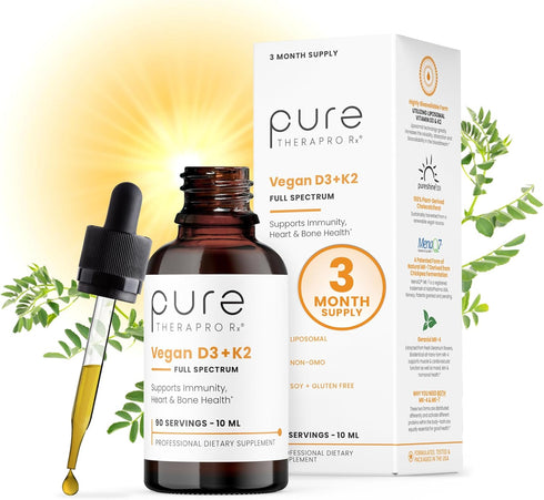 Pure Therapro Rx Vegan D3 + K2 Organic 100% Liposomal 10ml - Maximum Absorption Vitamin D3 and K2