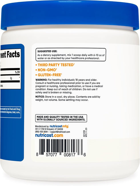 Nutricost Pure L-Citrulline Base Powder - 250 Grams