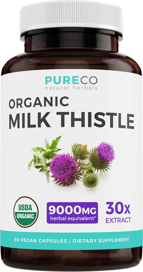 USDA Organic Milk Thistle Capsules, 80% Silymarin Supplement for Liver Support, 300mg, 60 Day Supply
