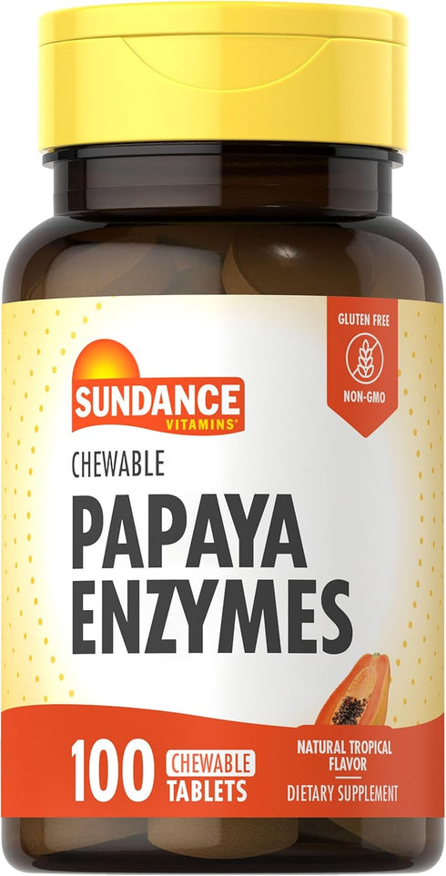 Sundance Papaya Enzymes | 100 Chewable Tablets | Vegetarian, Non-GMO, Gluten Free Natural Tropical Flavor