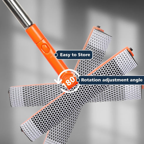 Professional 2 in 1 Window Squeegee Cleaner with Long Stainless Steel Handle for High Windows