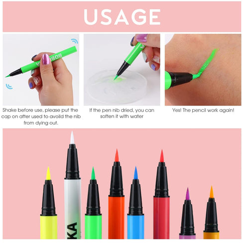 BOBISUKA 8 Colors UV Neon Liquid Eyeliner Set, Matte Colored Eyeliners, Waterproof Smudge-proof Pigmented Gift Kit