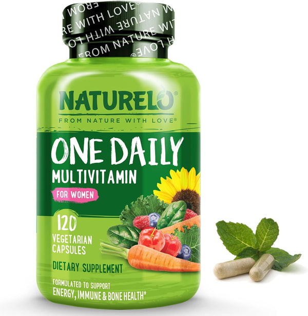 NATURELO One Daily Multivitamin for Women - Energy Support, Whole Food Supplement, 120 Capsules, Non-GMO