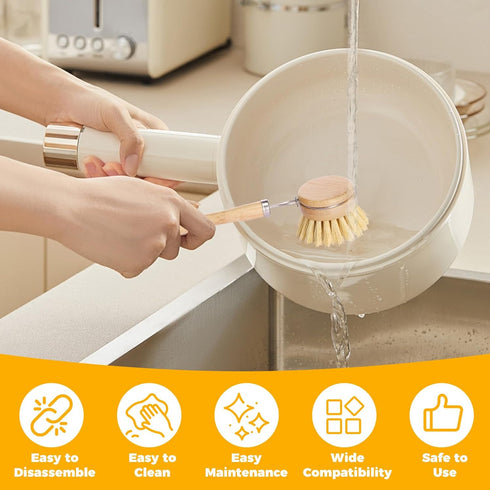 YMKWZ 10 Set, Pcs Bamboo Dish Brush Wooden Dish Brush with Long Handle Cup Brush, Short Handle Sisal & Coarse Brushes