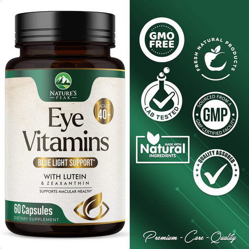 Eye Vitamin & Mineral Supplement with Lutein, Zeaxanthin, Bilberry & Zinc, 60 Capsules, Supports Vision Health