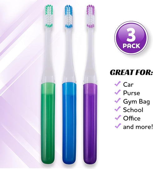 Lingito Travel Toothbrushes, Soft Mini Toothbrush with Cover, Portable Toothbrush Kit (3 Pack)