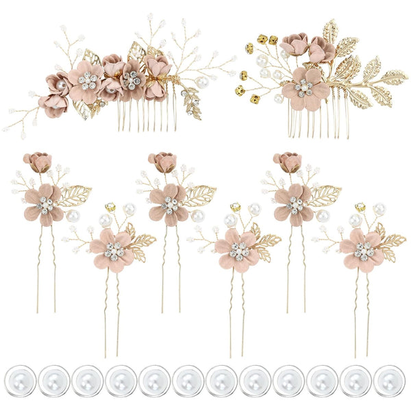 inSowni 20 Pack Bridal Wedding Hair Combs, Dusty Pink & Blue Flower Hair Pins, Floral Accessories