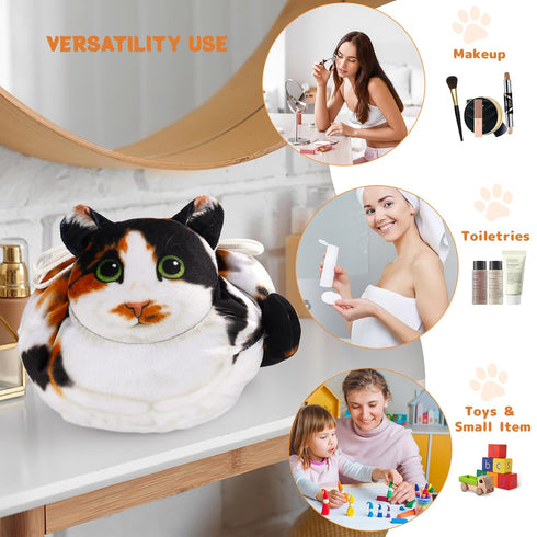 Openhaha Drawstring Travel Organizer - Cat Gift Cosmetic Pouch, Lay Flat Makeup Bag for Cat Lovers