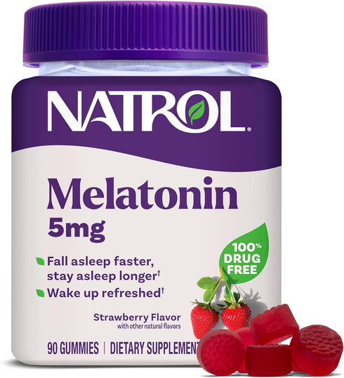 Natrol Melatonin Gummies - 90 Strawberry-Flavored Sleep Support Gummies, 5 mg for Adults