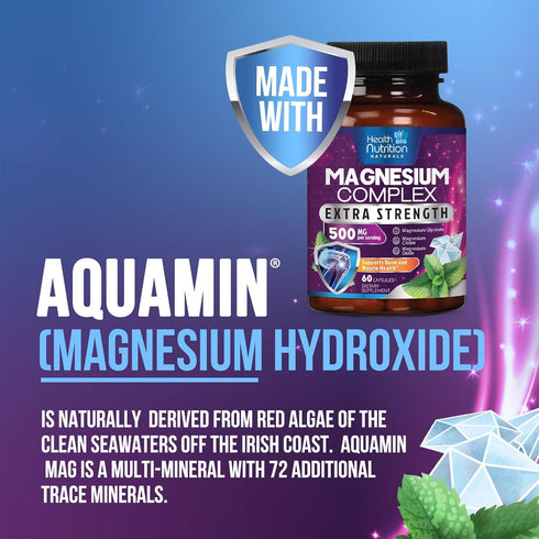 Magnesium Complex Supplement 500mg | 60 Capsules | High Absorption Chelated Magnesium with Glycinate, Oxide, Malate,
