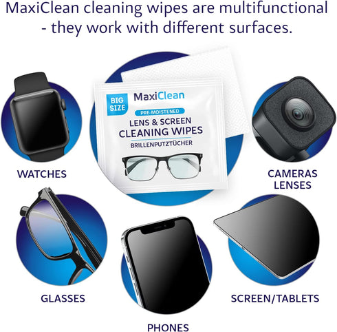 Maxi Clean 600 Glasses Wipes Lens Cleaner - Lens Wipes for Eyeglasses - Pre-moistened Individually Wrapped Wipes