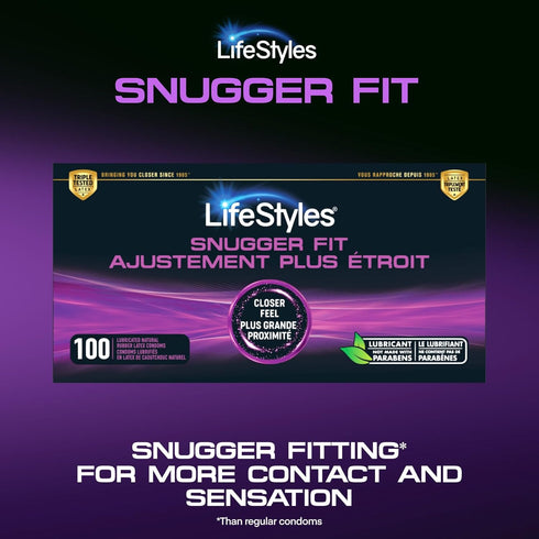 Pack, 100 Count Lifestyles Snugger Fit Natural Rubber and Lubricated Latex Condoms Value