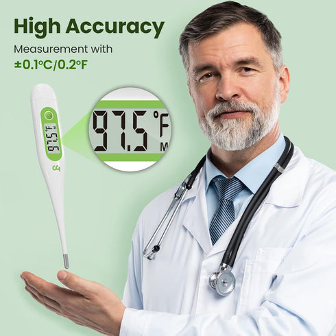 Femometer Digital Thermometer for Adults and Kids, Fever Alert, Memory Recall, C/F Switchable for Oral, Rectal or Under