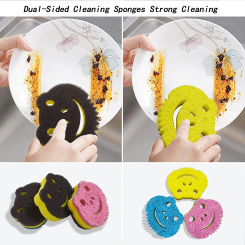 SmilePowo 12 Pack Frog Dual-Sided Multi-Functional Premium Cleaning Sponges,Scrub Sponges,Dishwashing Sponge for Heavy Duty Scouring Pads,Kitchen,Furniture,Dish,Bathroom,Bulk Sponges