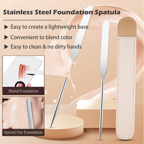 Picasso Makeup Spatula and Palette Set, Korean Spatula with Leather Cover, Stainless Steel Palette for Blending