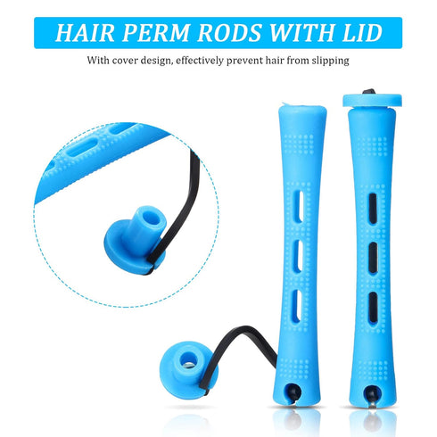 WILLBOND 60 Pcs Short Perm Rods - Natural Hair Perm Rods with Elastic Rubber Band for Women Hairdressing Styling