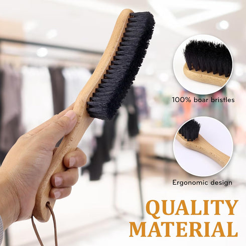 TAKAVU Premium Clothes Brush, Hat Brush with 100% Black Boar Bristle, Large Beech Wood Handle for Lint Removal