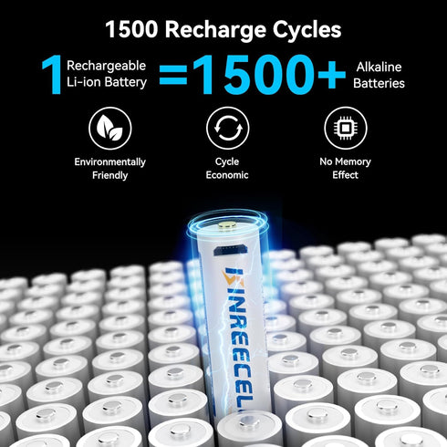 Rechargeable AA Li-Ion Battery, 2600mWh 1.5V Constant Output AA Battery with 4 and 1 USB Cables, 1.5 Hour Fast Charge, 1500 Charge Cycles for Smart Door Locks, Game Controllers (4 Pack)